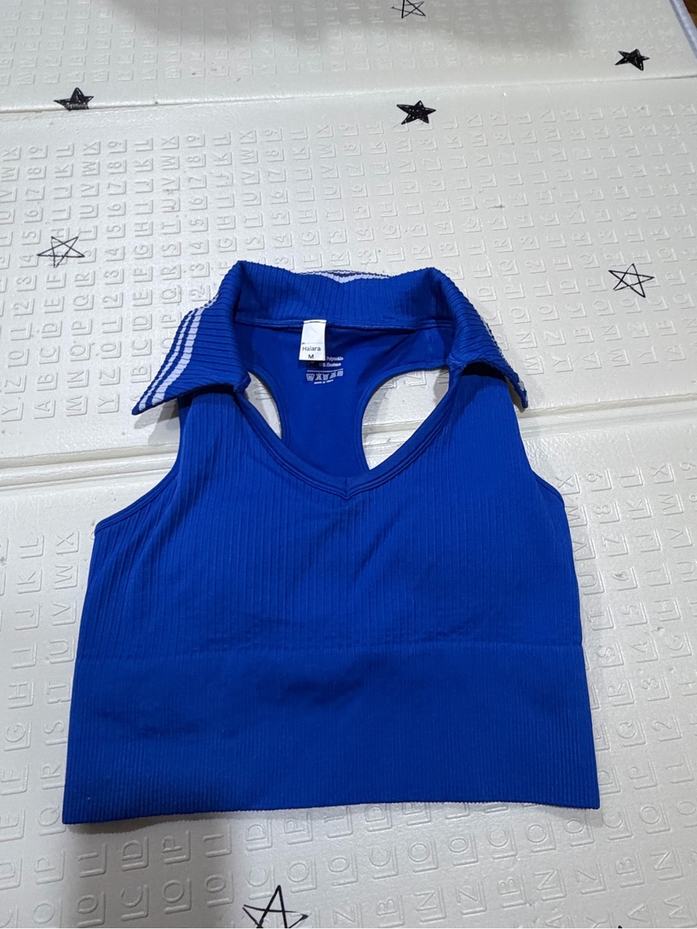 HALARA Royal Blue Ribbed Collared Sports Tank
